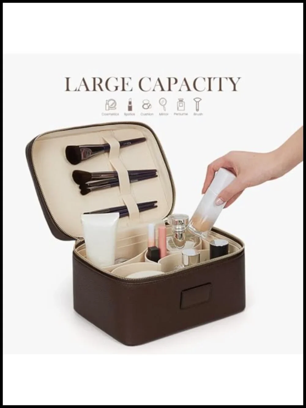 Large Leather Makeup Bag Travel Cosmetic Organizer Waterproof Vanity Case